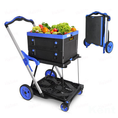 2-Tier Folding Cart  Multi Use Functional Collapsible carts  Shopping Trolley with Wheels  Shopping Cart with Storage Crate  Utility Cart for Groceries Warehouse Supermarket