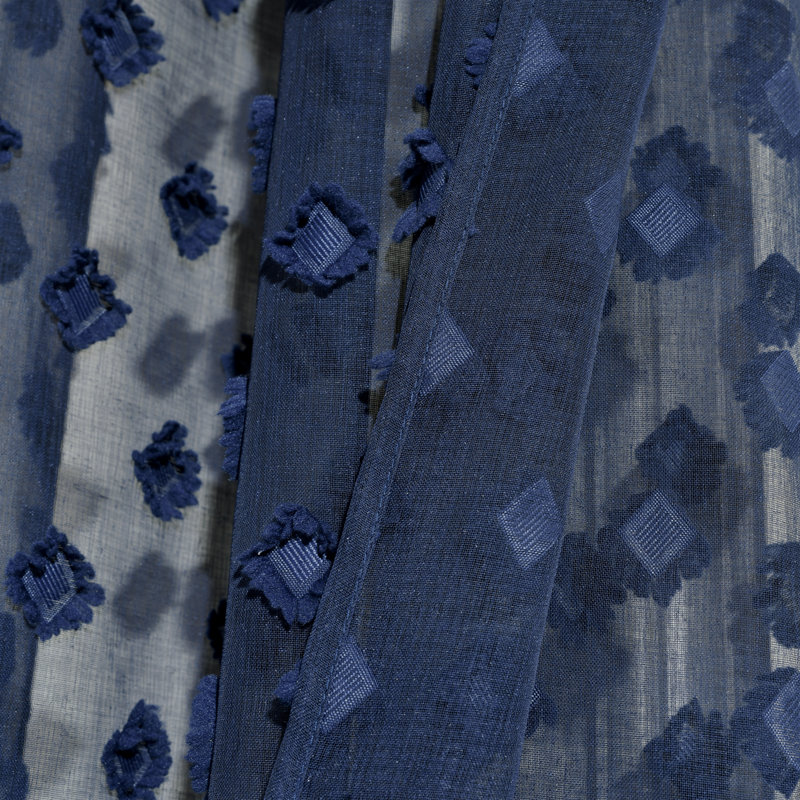 Textured Dot Sheer Sheer Curtain Pair, Navy