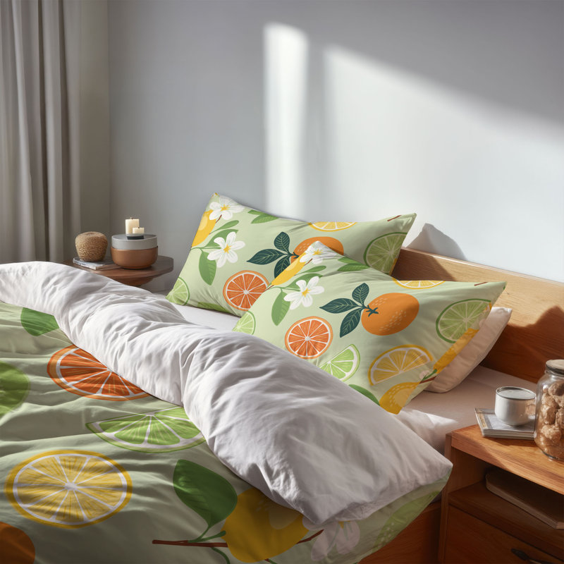 Ensemble d'édredon léger Sunny Citrus, Édredon très grand + 2 taies décoratives très, Vert