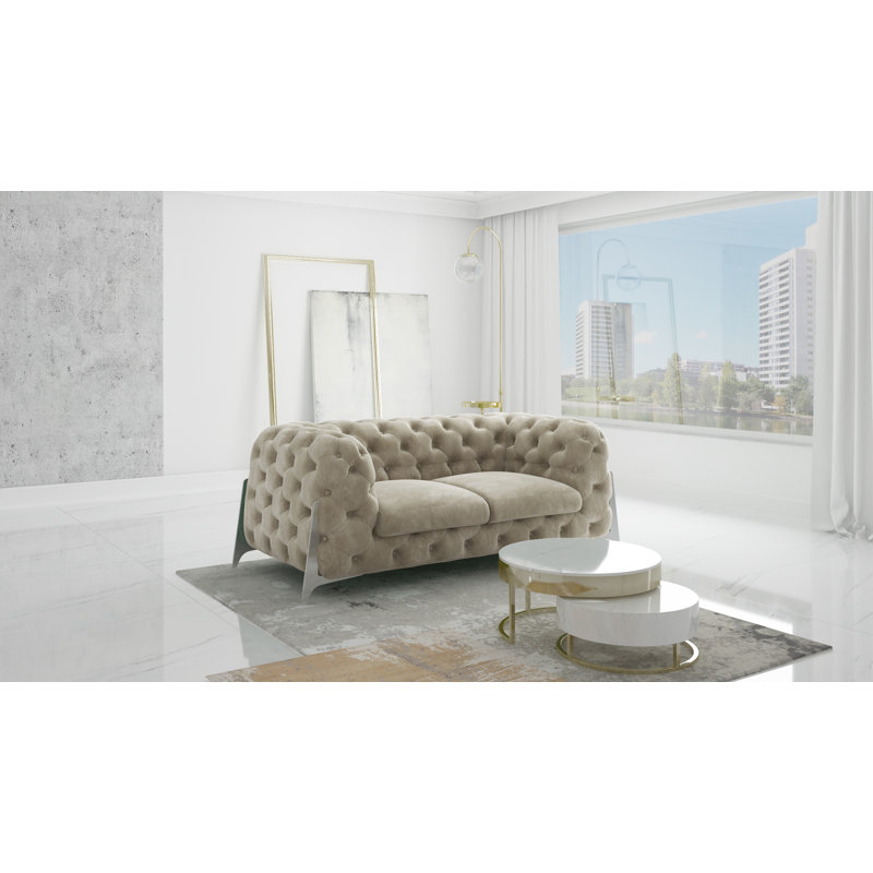 Juneri 3 - Piece Velvet Living Room Set, Cream