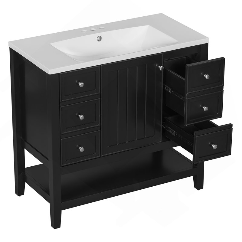 Ensemble de meuble-lavabo 36 po avec lavabo, une armoire et trois tiroirs, Noir