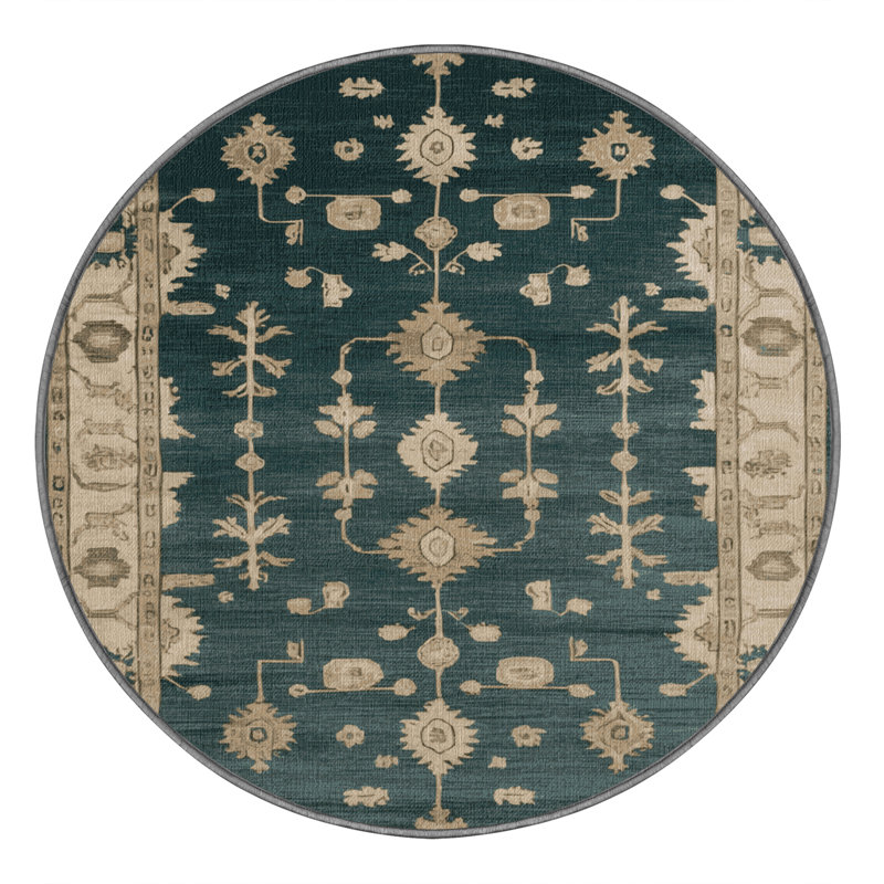 Machine Washable Overdyed Green Area Rug, Round 3'