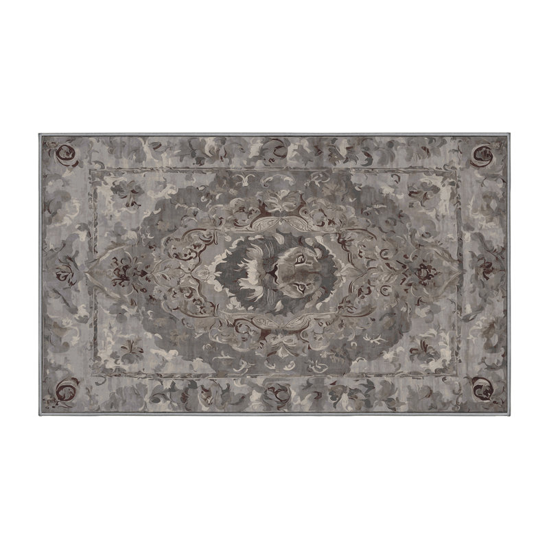 Machine Washable Gray Area Rug, Rectangle 7' x 10'