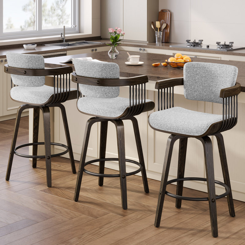 Swivel Bar Stools Set of 2, 26" Counter Height Bar Stools with Full Back & Arms,Modern Linen Upholstered Bar Chairs with Footrest for Kitchen Island & Dining Room