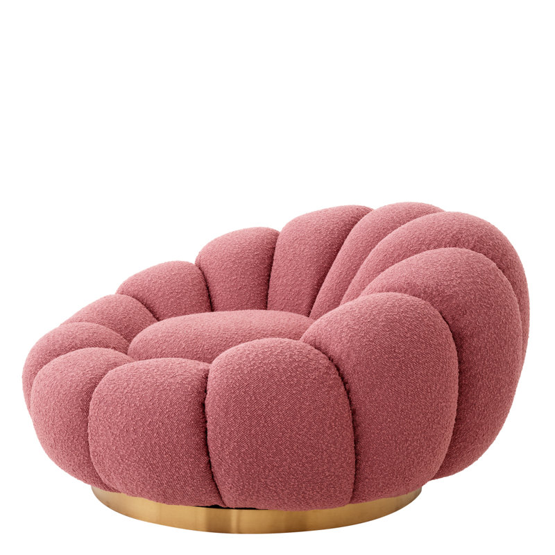 Mello Swivel Lounge Chair, Bouclé Rose Polyester Blend