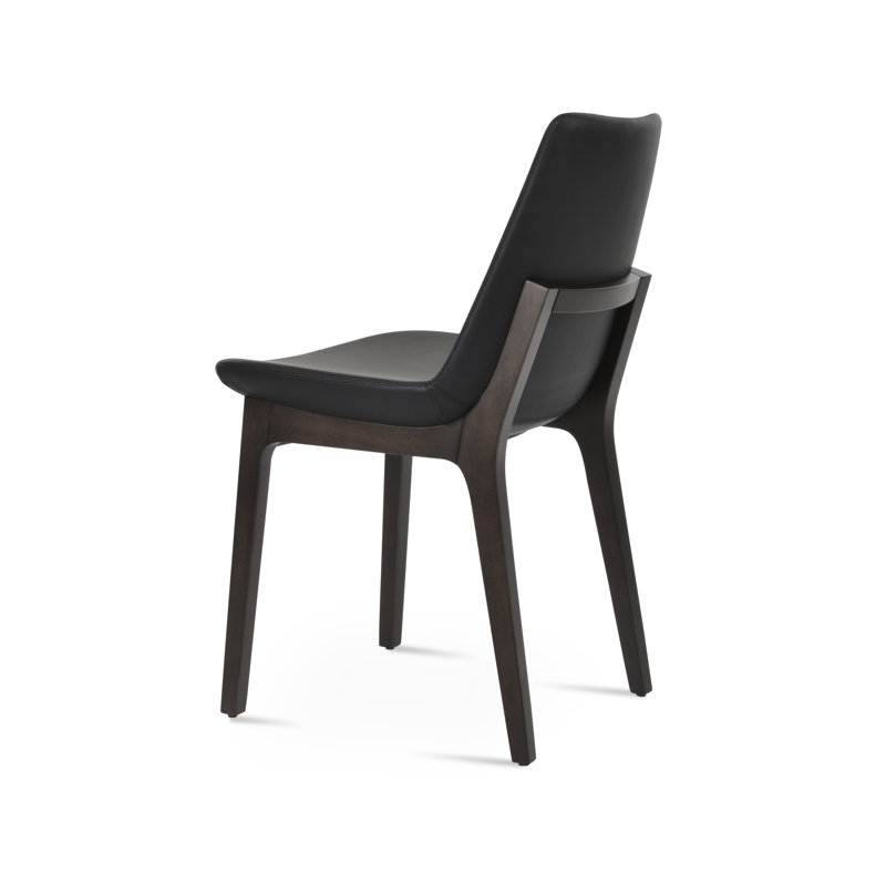 Chaise de salle à manger en bois Eiffel, Wengé, Cuir véritable noir