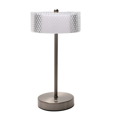Nickel USB Touch Table Lamp with Crystal Effect Shade