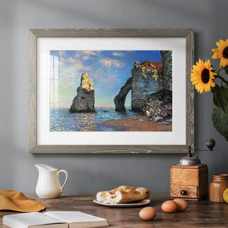 Les falaises rocheuses d'Étretat par Monet, H 14 po x l 20 po x P 1,5 po, Gris