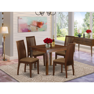 L'ensemble de mobilier de salle à manger 5 pièces comprend une table carrée et 4 chaises rembourrées en tissu de lin, 36 x 36 pouces, acajou
