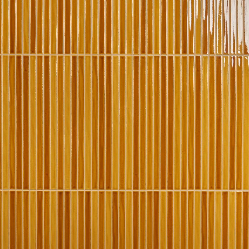 Kanbina 5x18 Brick Glossy Ceramic Mosaic Tile, Mustard