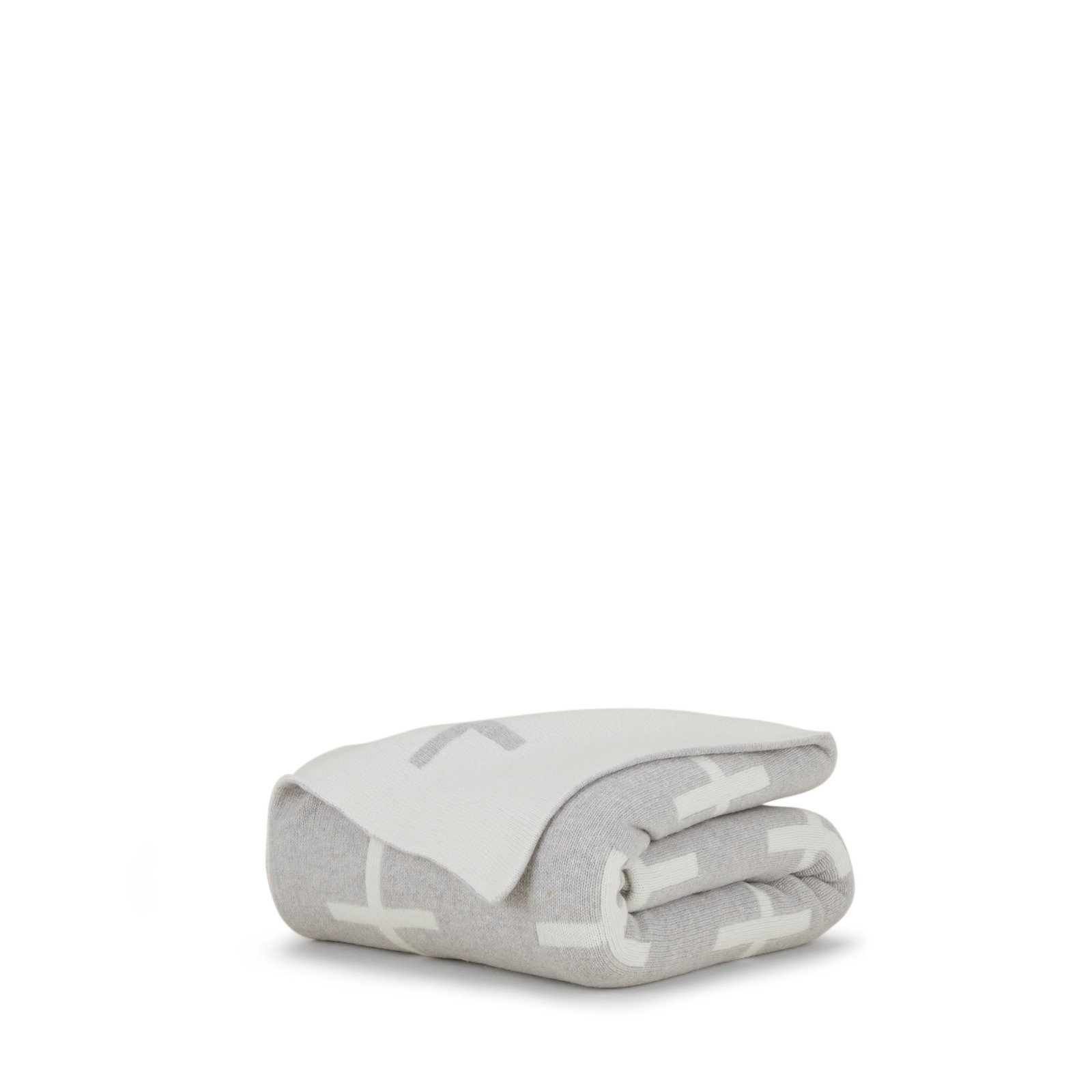 Knit Wool Throw Blanket, White/Light Gray