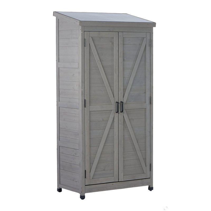 Remise de rangement extérieure en bois avec grande armoire à outils verticale en métal pour la cour de jardin