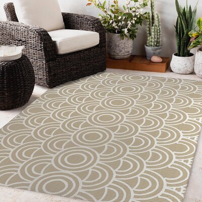 Donell Geometric Tan/White Indoor / Outdoor Area Rug -  Dakota Fields, 9022A3C851A4432C85A8D5E1F8564A00