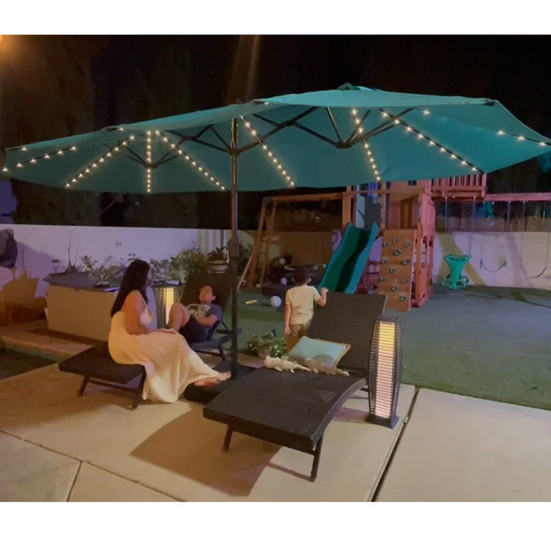 Parasol de terrasse à double face 13 pi avec base incluse Parasol de table rectangulaire avec manivelle pour terrasse de jardin