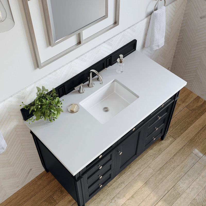 Dussault 48'' Single Bathroom Vanity with Top, Black Onyx, White Zeus, 8" Widespread