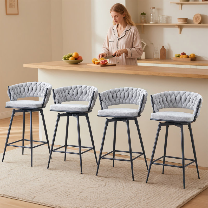 360° Swivel Counter & Bar Stools With Metal Frame, Gray Seat/Black Frame