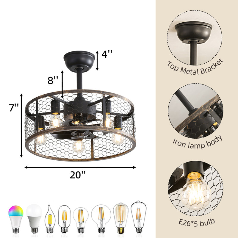 Ventilateur de plafond 19,7 po avec lumière