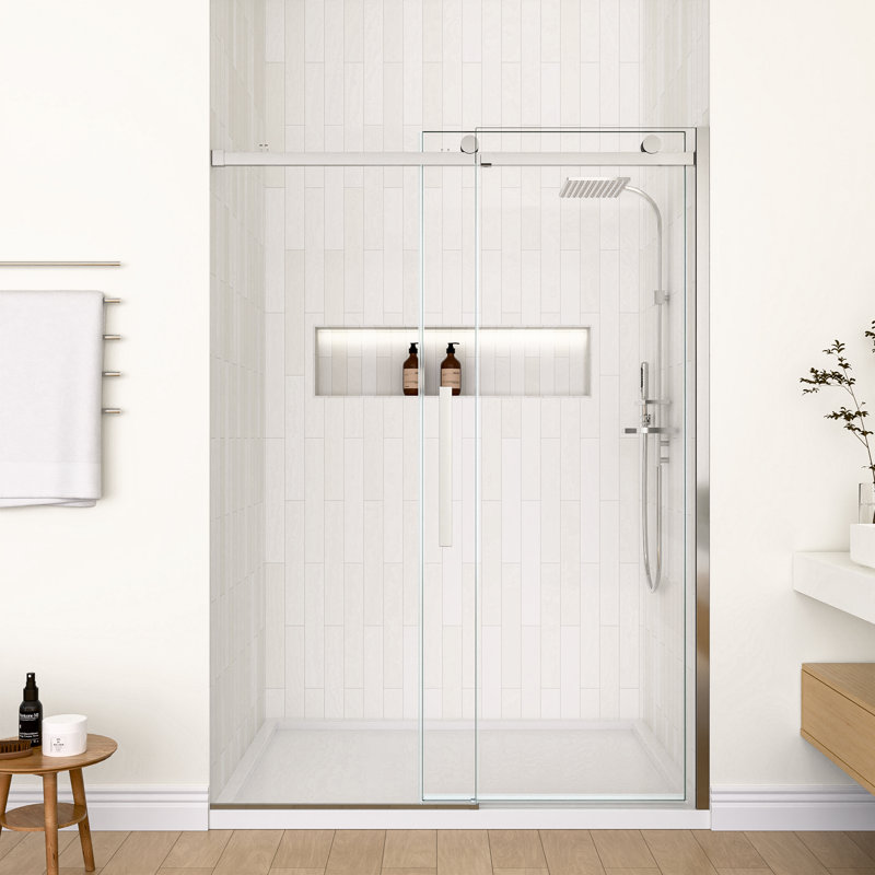 Mortix 56"-60" W X 74" H Frameless Single Sliding Shower Door With Soft - Closing & Clear  8Mm(5/16" ) Tempered Glass, Chrome