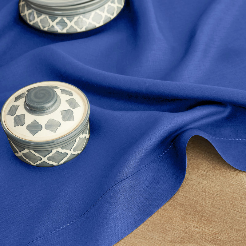 100% Pure Linen Hemstitch Table Cloth - Classic Hemstitch, 108" x 60", Royal Blue