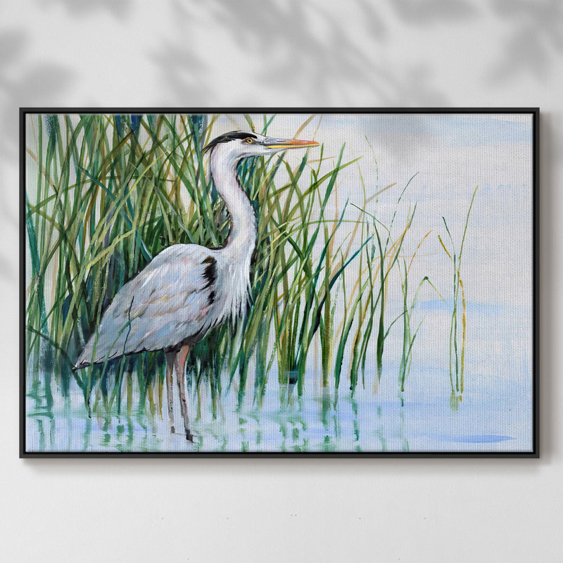 Heron In The Marsh I, reproduction d'art sur toile, H 17 po x l 25 po x P 2 po, Noir