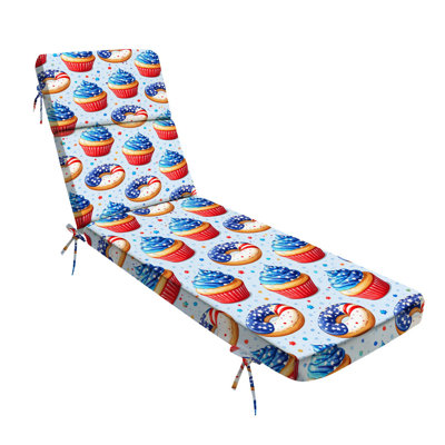 Outdoor Indoor 3'' Lounge Patio Cushion Patriotic American Flag Donuts Cupcakes Red White Blue Stars Light Water-Resistant Chaise Lounge Cushion for Chair Patio Furniture Seat Cushion