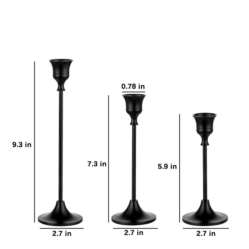 9.3'' Black Metal Tabletop Taper Candlestick Set