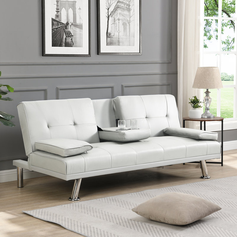 Lit blanc avec accoudoirs et deux supports, pieds en acier inoxydable, fabrication en bois massif, applicable à n'importe quelle scène, installation facile, capacité de poids de 600 lb, divers décors, assemblé, limite