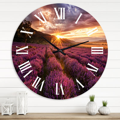 Sunrise & Dramatic Clouds Over Lavender Field IV - Horloge murale
