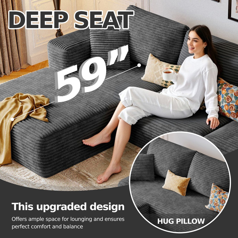 Canapé modulaire Boneless 108,1 "Cloud Couch. Canapé modulaire en U confortable pour salon. Canapé modulaire en mousse à mémoire de forme