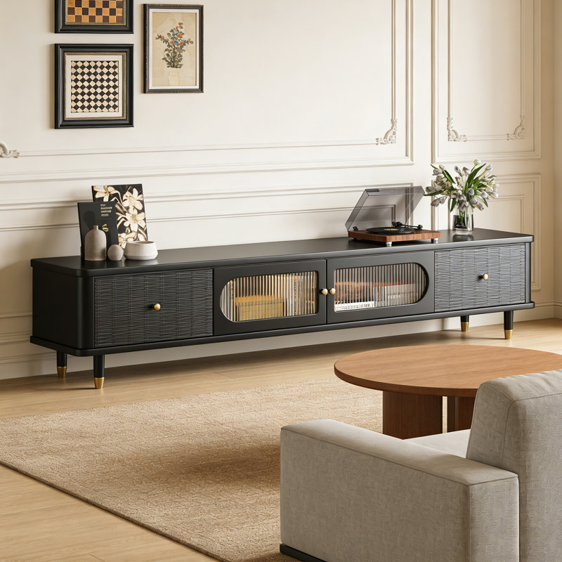 Meuble télé rétro de style français, 17.71"H x 63"L x 11.81"W, Gold/Black