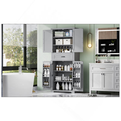 [Video] Bathroom Storage Cabinet with Multi-Functional Storage Space, Drawer with Slide Rails, Adjustable Shelf, Grey
