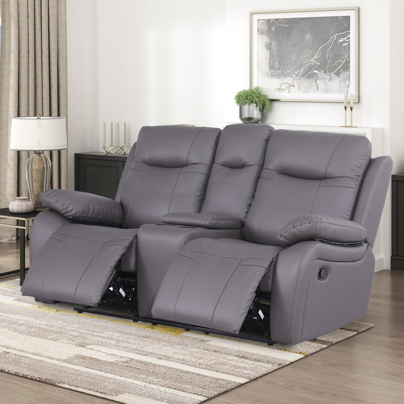 Bhuvi 70.47'' Faux Leather Reclining Loveseat, Gray Faux Leather