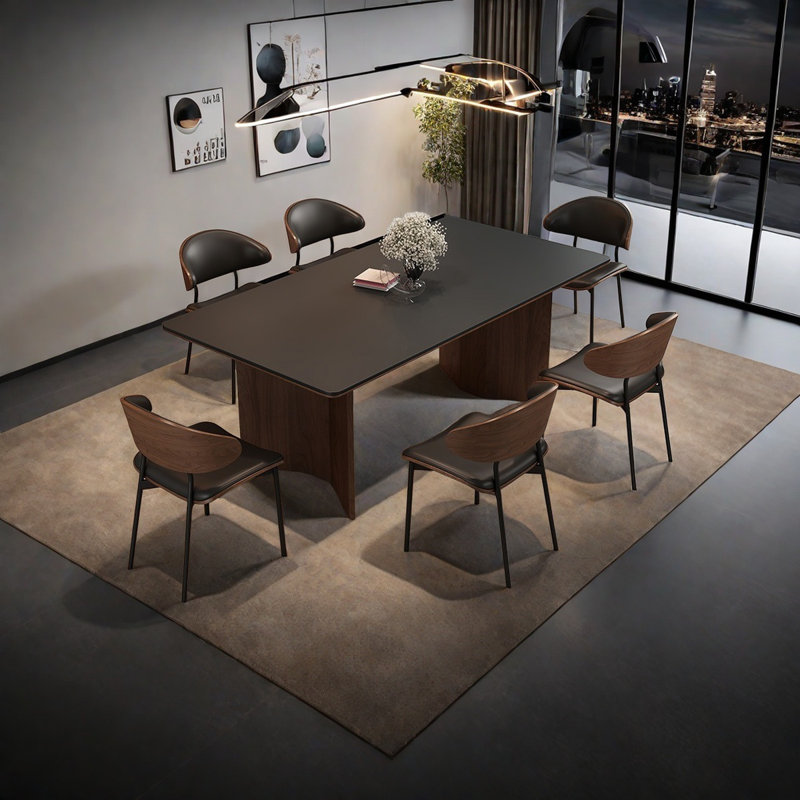 Table à manger italienne minimaliste en bois massif et en pierre, H 29,5 po x L 70,9 po x l 35,4 po