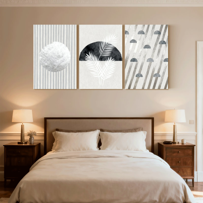 Ensemble de 3 impressions sur toile contemporaines boho, H 18 po x l 36 po
