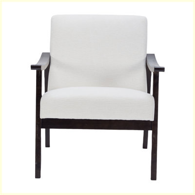 Medieval-Inspired Modern Armchair with High Back, Upholstered Reading Chair with Solid Wood Legs, for Living Room & Bedroom - Ancient White