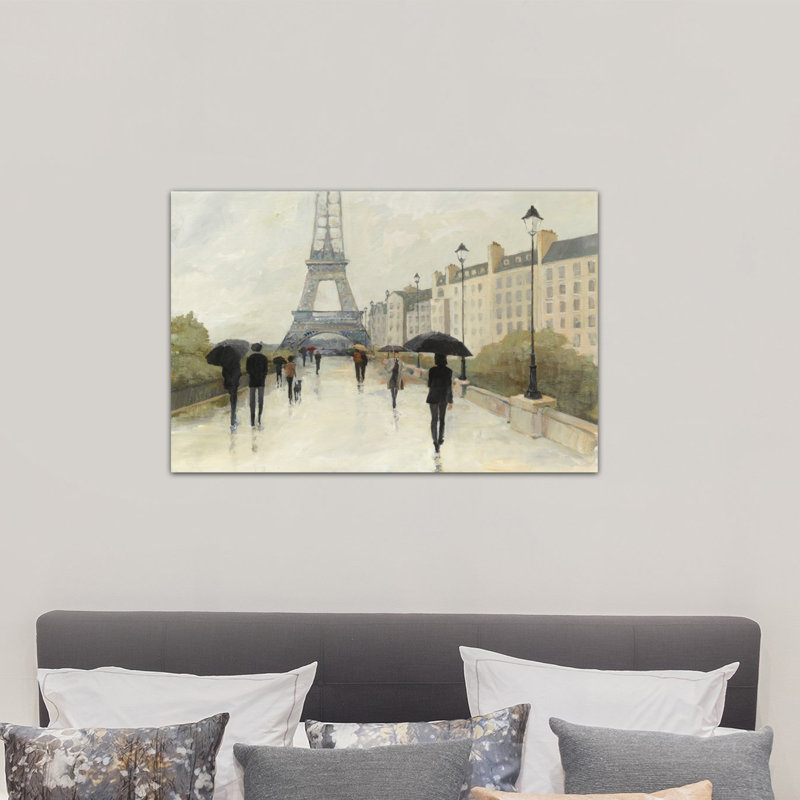 Eiffel in the Rain, reproduction d'art sur toile tendue, H 26 po x l 40 po x P 1,5 po, Toile tendue, Pas de tapis