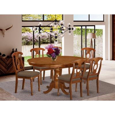 Home Imports Emporium 7-Piece Oval Dining Set for Dining Room with Pedestal Base Solid Wood Construction Lattice Back Chairs and Saddle Brown Finish