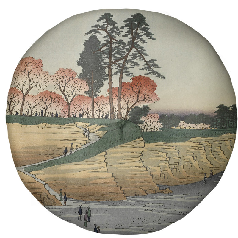 Coussin Utagawa Hiroshige Gotenyama at Shinagawa, 27,5 po x 55,5 po, Brun / Gris