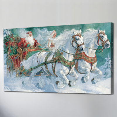 Grande Abhinaya - cheval de Santa, peinture, scène d'hiver, affiche de vacances sur toile, image d'art mural de Noël pour la décoration intérieure, prête à être suspendue, 20 po x 40 po