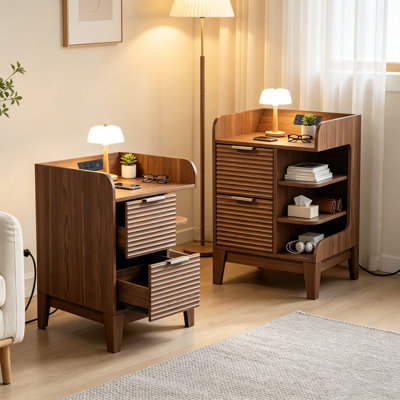 Nightstand with Charging Station and 2 Drawers ,Set of 2