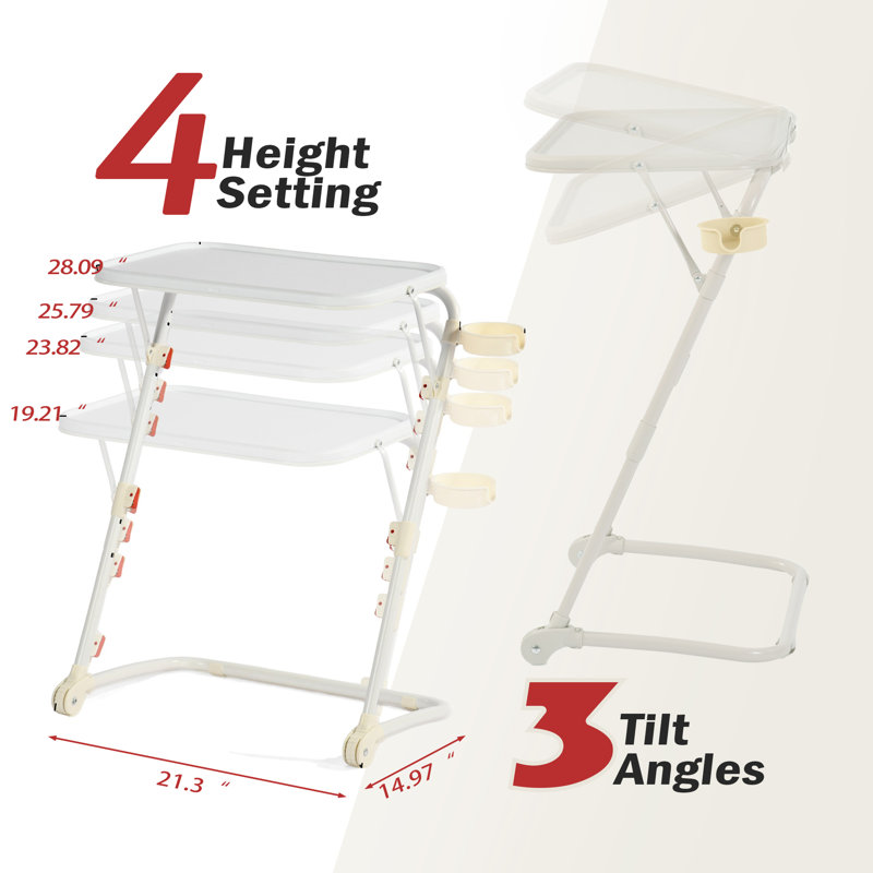 Table-plateau pliante avec porte-gobelet, 4 hauteurs réglables et 3 réglages d'angle, surface en PP de luxe noir de 18,9 po x 13,78 po, structure en acier lisse, pliable et portable, idéale pour regarder la télévision, manger, chevet, canapé et divertissement à domicile