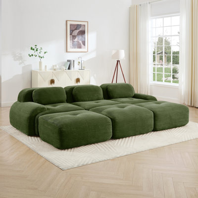 Olive modulaire avec 3 repose-pieds, éponge à haute résilience 32d, sans assemblage, base antidérapante pour les sièges en velours côtelé à trois places