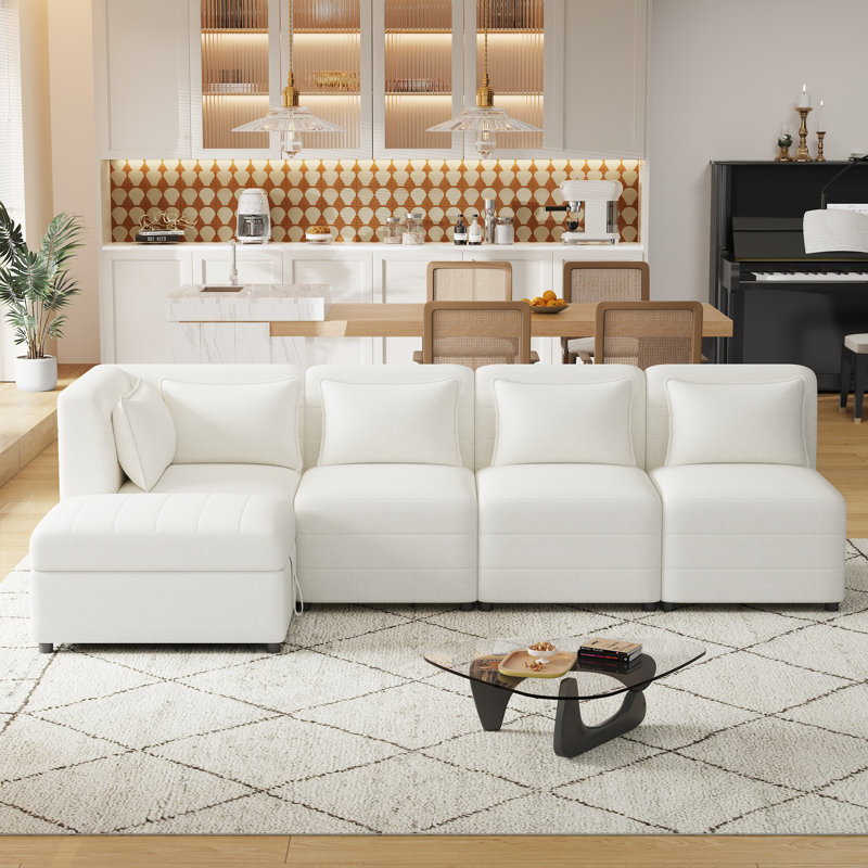 Canapé modulaire rembourré 5 pièces Rekan, Chenille crème