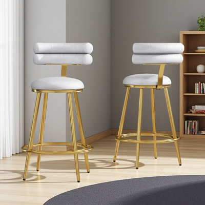 Ensemble de 2 tabourets de comptoir Modern, tabourets de comptoir en velours avec structure en fer, dossier et coussin moelleux, repose-pieds