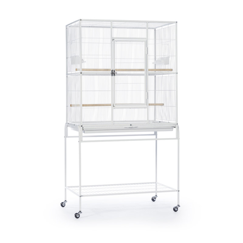 59.25'' Steel Flat Top Floor Bird Cage with Wheels, White