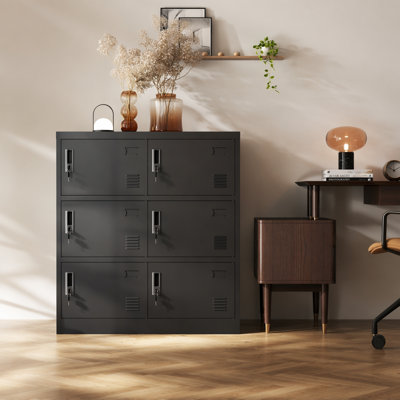 6-Door Employee Storage Locker, Metal Lockers For Office, Gym, School, And Homewith Card Slot (Black)