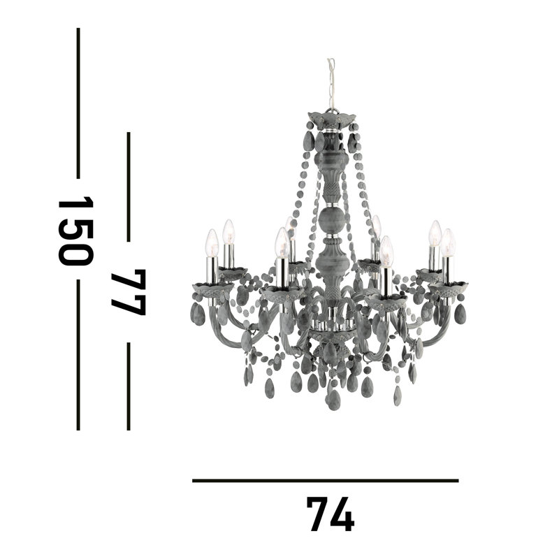 Kelly 8 - Light Candle Style Chandelier, Grey