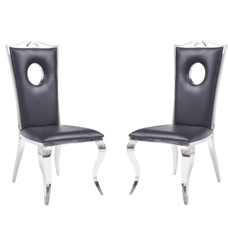 De 2 chaises d'appoint noires pour la salle à manger, structure, mousse haute densité, dossier découpé en cercle, facile à nettoyer