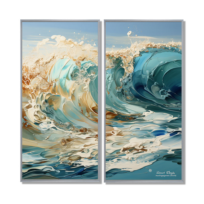«Ocean Charm», art nautique sur toile turquoise, 40" H x 40" W, Silver, Impression encadrée flottante