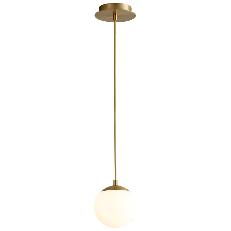 Luminaire suspendu sphère 1 lumière DEL Kamm, Laiton vieilli, H 128,25 po x l 6 po x P 6 po
